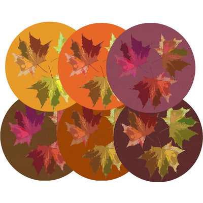 Autumn Leaves Set 16" Round Pebble Placemat Set of 6 - nicolettemayer.com