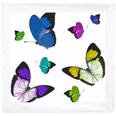 Butterflies Acid Blue 18X18 Acrylic Tray - nicolettemayer.com