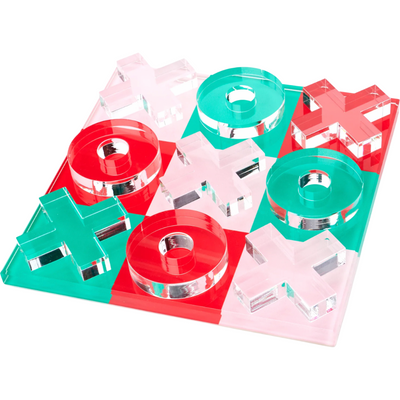 8" x 8" tic tac toe -  printed green, pink, red squares.