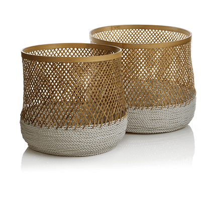 Ampang 2-Piece Set Bamboo & Raffia Baskets - MARCUS