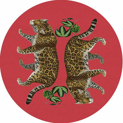 Leopard Seeing Double Crimson 16" Round Pebble Placemat Set of 4 - nicolettemayer.com