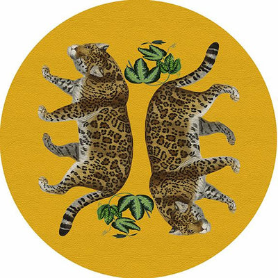 Leopard Seeing Double Yellow 16" Round Pebble Placemat Set of 4 - nicolettemayer.com