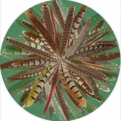 Pheasant Feathers Green 16" Round Pebble Placemat Set of 4 - nicolettemayer.com
