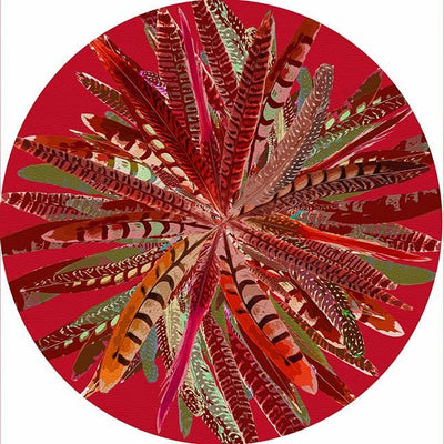 Pheasant Feathers Red 16" Round Pebble Placemat Set of 4 - nicolettemayer.com