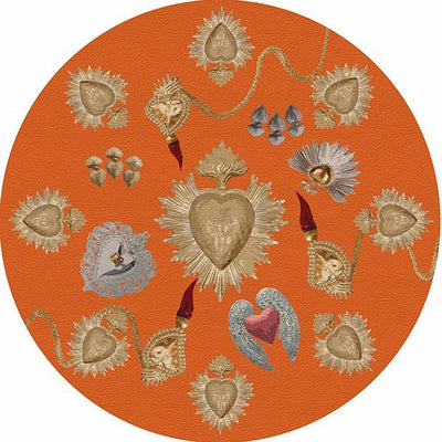 Ex Vote Sacred Hearts Orange 16" Round Pebble Placemat Set of 4 - nicolettemayer.com