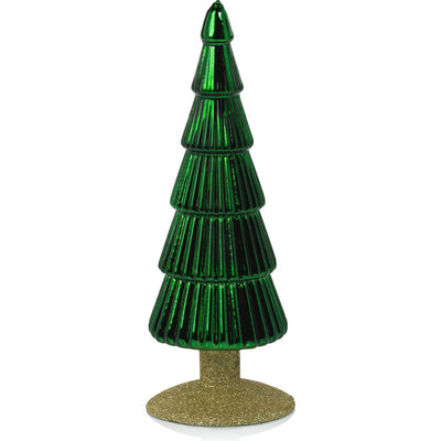 Dembe Classic Green Glass Tree on Gold Glitter Base, Set of 2