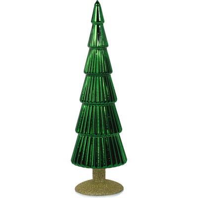 Dembe Classic Green Glass Tree on Gold Glitter Base, Set of 2