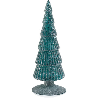 Amaryllis Blue Glass Tree on Silver Glitter Base, Set of 2