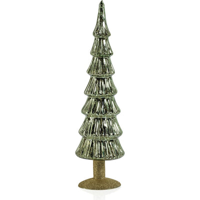 Merrigan Light Green Glass Tree on Gold Glitter Base, Set of 2