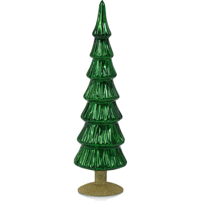 Merrigan Classic Green Glass Tree on Gold Glitter Base, Set of 2