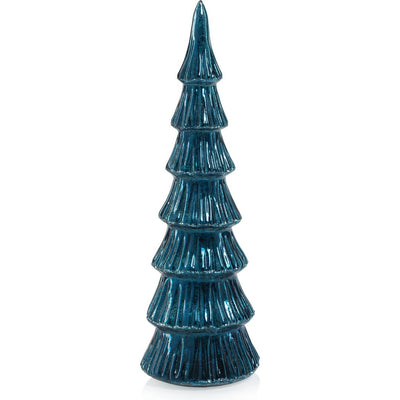 Lucian Blue LED Glass Holiday Tabletop Trees, Set of 2