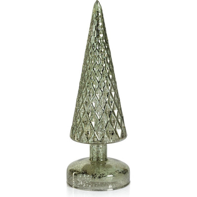 Chira 10.75" Vintage Light Green LED Glass Holiday Tabletop Trees, Set of 2