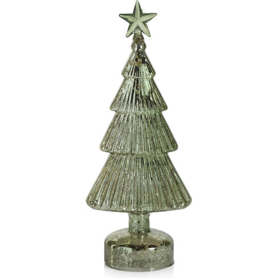 Mira 11.75" Vintage Light Green LED Glass Holiday Tabletop Trees, Set of 2