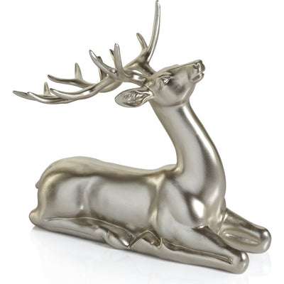 8" Silver Sitting Deer Figurine Statue