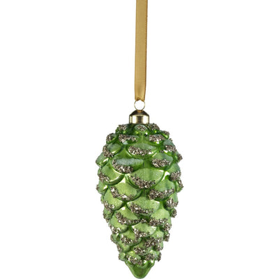 Green Glass Pine Cone Hanging Ornaments, Set of 12