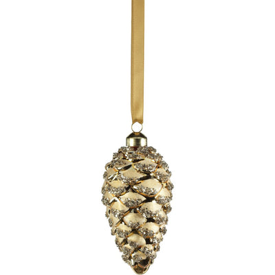 Gold Glass Pine Cone Hanging Ornaments, Set of 12