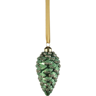 Dark Green Glass Pine Cone Hanging Ornaments, Set of 12