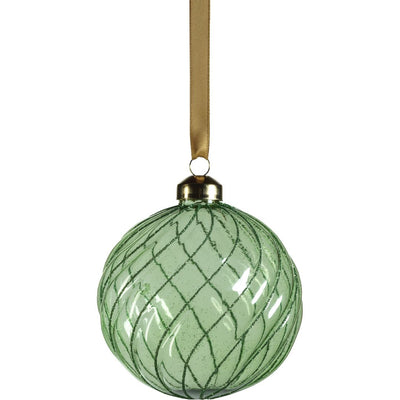 Swirl Glitter Green Glass Ball Ornaments, Set of 6