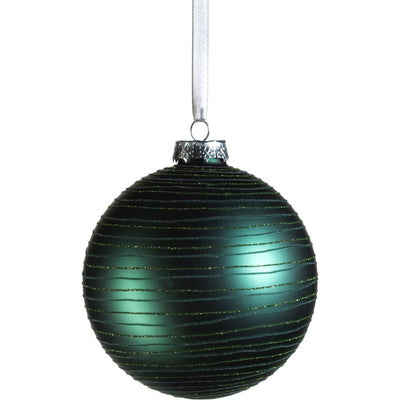 4.75" Matt Green Glass Ball Ornaments with Glitter, Set of 4