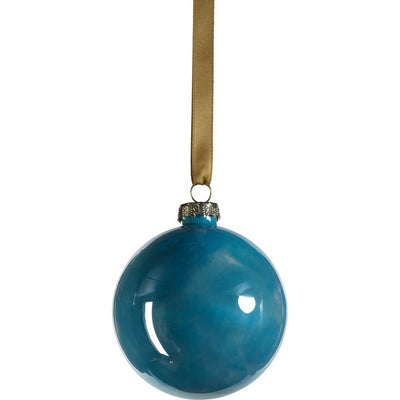 Solid Luster Blue Glass Ball Ornaments, Set of 6
