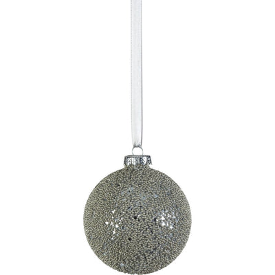 Hoshi Silver Beaded Glass Ball Ornaments, Set of 6