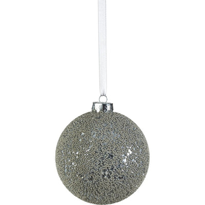 Hoshi Silver Beaded Glass Ball Ornaments, Set of 6