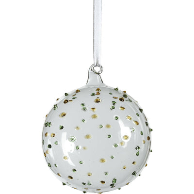 4.75" Colored Dots Clear Glass Ball Ornaments, Set of 4