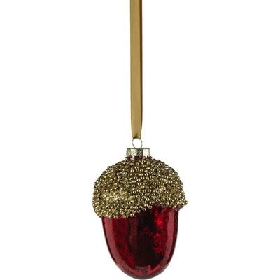 Glass Acorn Hanging Ornaments with Gold Beaded Cupule, Set of 12