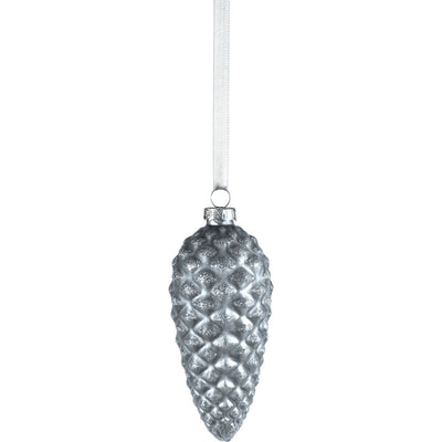 Cariad Silver Glass Pine Cone Ornaments, Set of 6