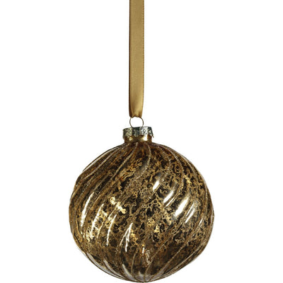 Swirl Antique Gold Glass Ball Ornaments with Glitter, Set of 6