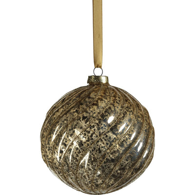 4.75" Swirl Antique Gold Glass Ball Ornaments with Glitter, Set of 4
