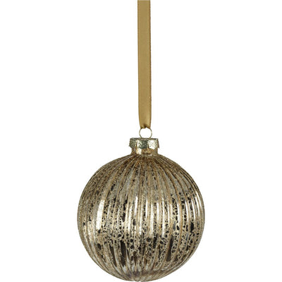 Antique Gold Ribbed Glass Ball Ornaments with Glitter, Set of 6