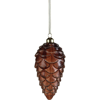 Frosted Glass Pine Cone Ornaments w/ Glitter Trim, Set of 6