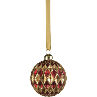 Harlequin Red and Gold Christmas Ball Ornaments, Set of 6 