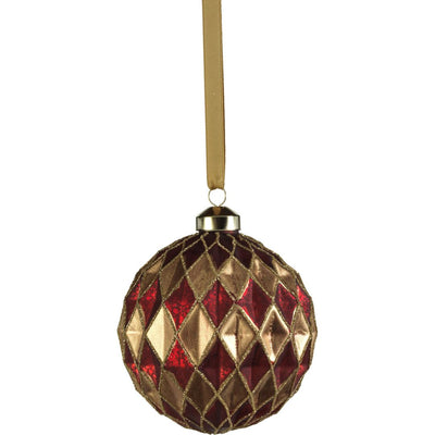Harlequin Red and Gold Christmas Ball Ornaments, Set of 6 