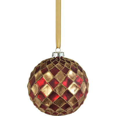 4.75" Harlequin Red and Gold Christmas Ball Ornaments, Set of 4