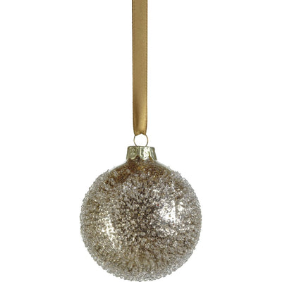 Sugar Bead Golden Glass Holiday Ball Ornaments, Set of 6