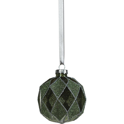Green Tonal Harlequin Glass Ball Ornaments, Set of 6