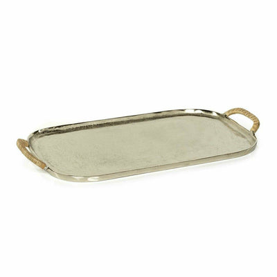 Halmstad Aluminum Tray with Rattan Wrapped Handles - MARCUS