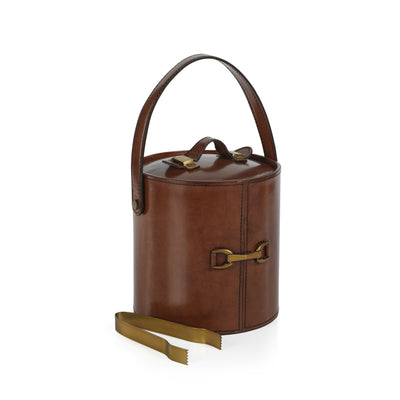 Chadwell Leather Ice Bucket with Gold Metal Ice Tong