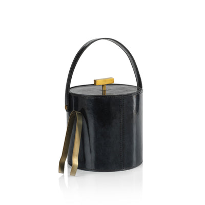 Somerstown Leather Ice Bucket with  Gold Metal Ice Tong