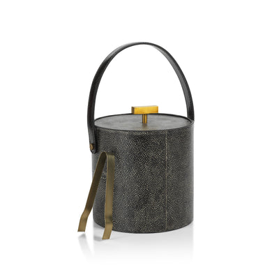 Norbury Shagreen Leather Ice Bucket with Gold Metal Ice Tong