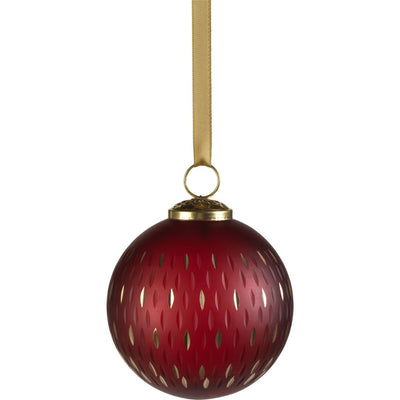 Red Frosted & Etched in Gold Glass Ball Ornaments, Set of 6