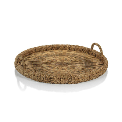 Teramo Braided Seagrass Round Tray with Glass Insert