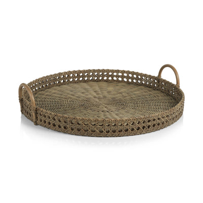 Zadar Round Open Weave Rattan Tray with Clear Glass