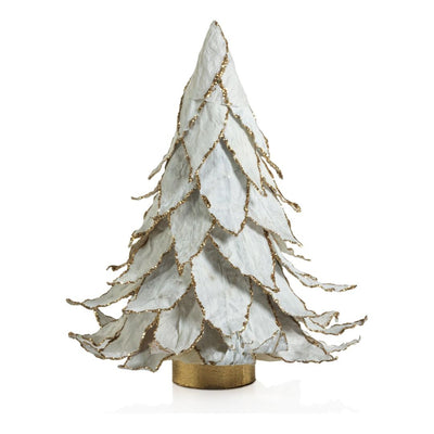 White Natural Leaf Christmas Tabletop Tree with Gold Trim 