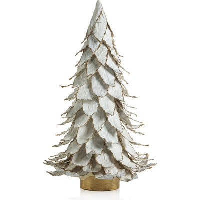 White Natural Leaf Christmas Tabletop Tree with Gold Trim 